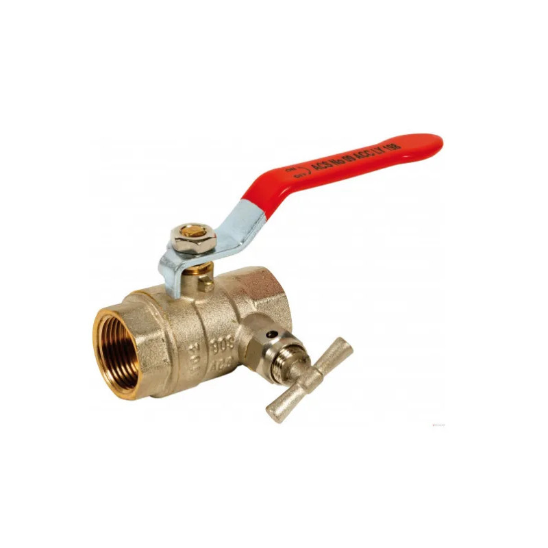 Double female brass ball valve with bleed, 40x49, series 585