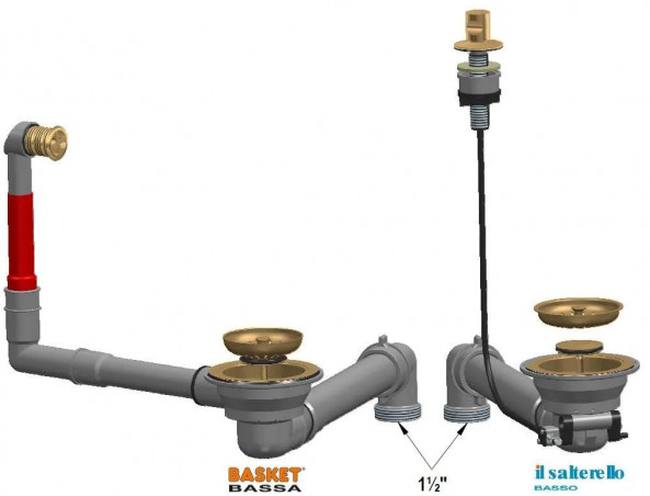 Basket drain with rectangular overflow, diameter 90mm colour GOLD 24 PEARL