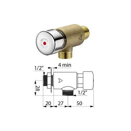 Robinet TEMPOSTOP pour lave-main Inox, avec bouton, male 15x21