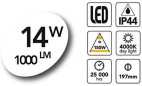 Finestra LED rotonda 14W , 4000K, 1000 LM , dimensioni 200X200X100, colore nero