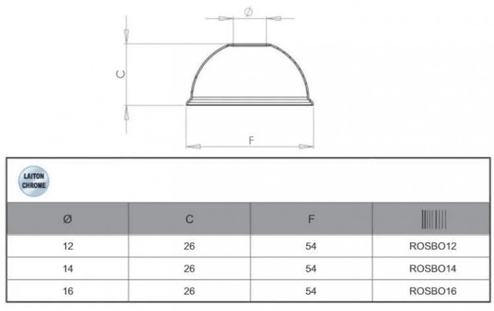 Chrome plated rosette for 12mm diameter pipe