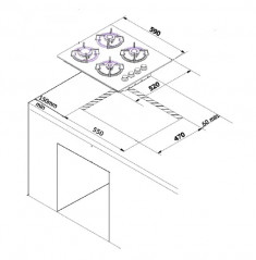 Mesa de cristal negro 4 quemadores de gas 59x42x4,7cm