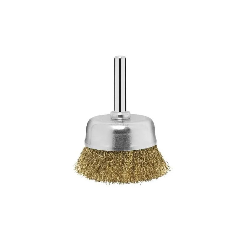 Brosse en acier laitonné ondulé monté sur tige diamètre 50 mm x 17 mm