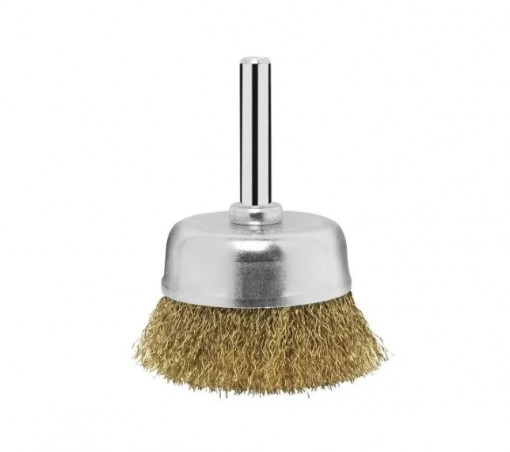 Brosse en acier laitonné ondulé monté sur tige Ø50mm x 17mm