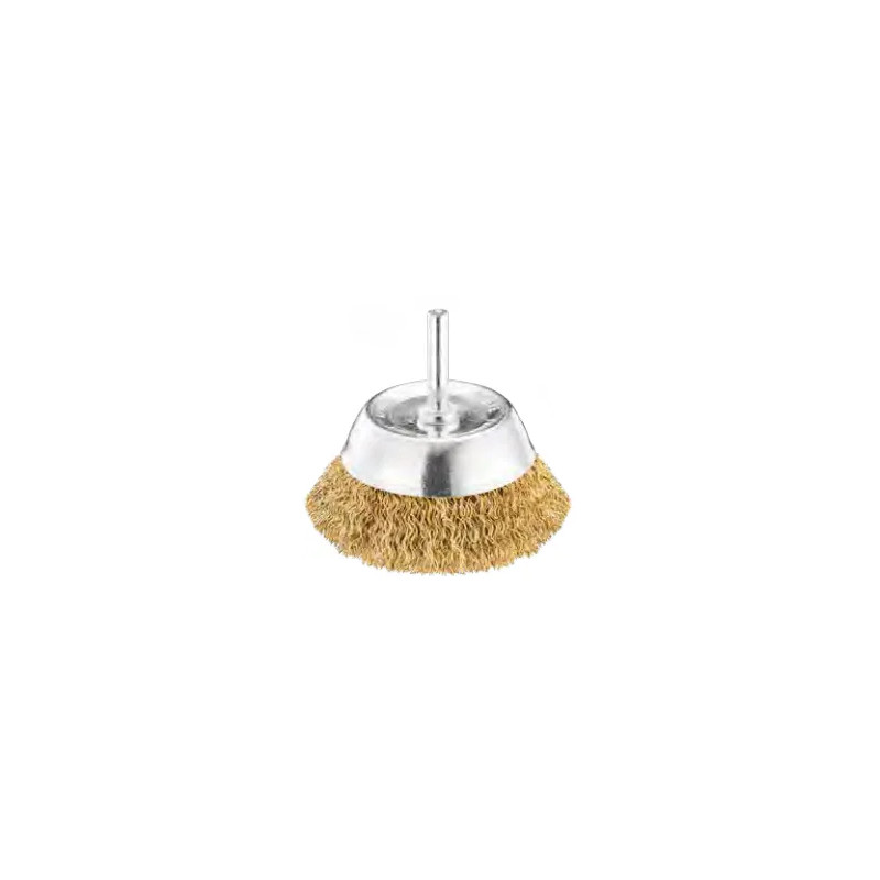 Brosse en acier laitonné ondulé monté sur tige diamètre 75 mm x 25 mm