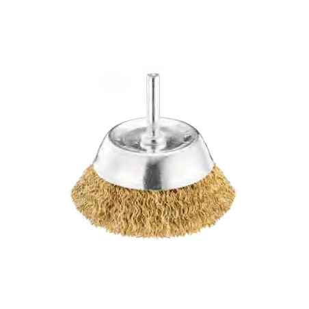 Brosse en acier laitonné ondulé monté sur tige diamètre 75 mm x 25 mm