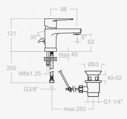 Miscelatore monocomando per lavabo con scarico in ABS Titanium