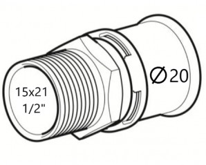 Messing Mehrschichtverbundrohrverbinder männlich 1/2", fest verpresst 20 mm