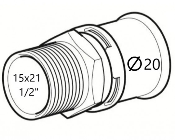 Raccord pour tube multicouche laiton mâle 1/2\", fixe à sertir 20 mm