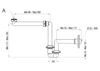 Adjustable back outlet with siphon for washbasin