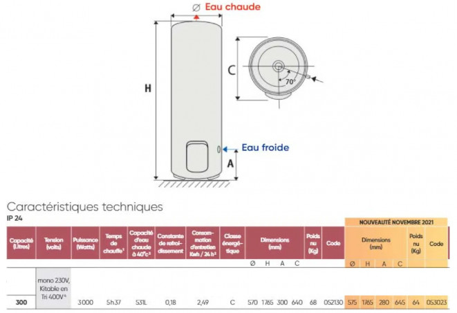 Chauffe eau stable 300L stéatite magnésium Mono.