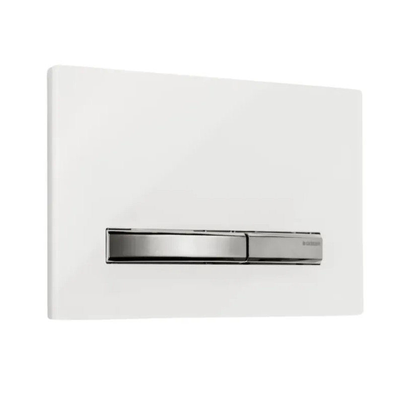 Plaque de commande Geberit Sigma50, rinçage double touche, blanche et chrome