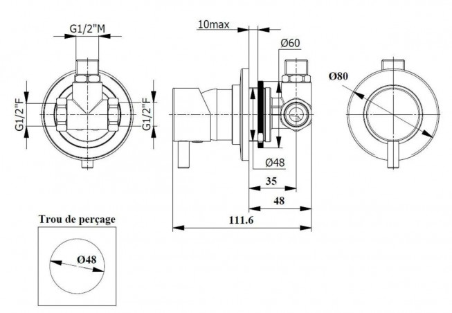 Mechanical mixing valve for shower enclosure or panel