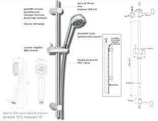 Cobra 2 shower bar set, with 2-spray hand shower, bar and flexible hose, chrome