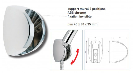 Shower head support, 3 tilt positions, ABS chrome