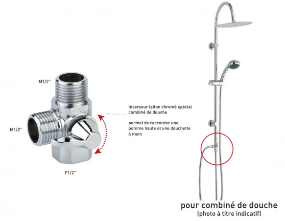 Reversing valve for shower column, chromed brass