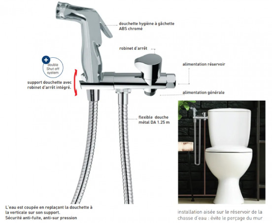 Kit completo per l'igiene della toilette con doccia a pioggia e tubo flessibile in metallo cromato