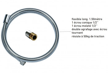 Universal kitchen hose 1,50 meter, high resistance, chromed brass