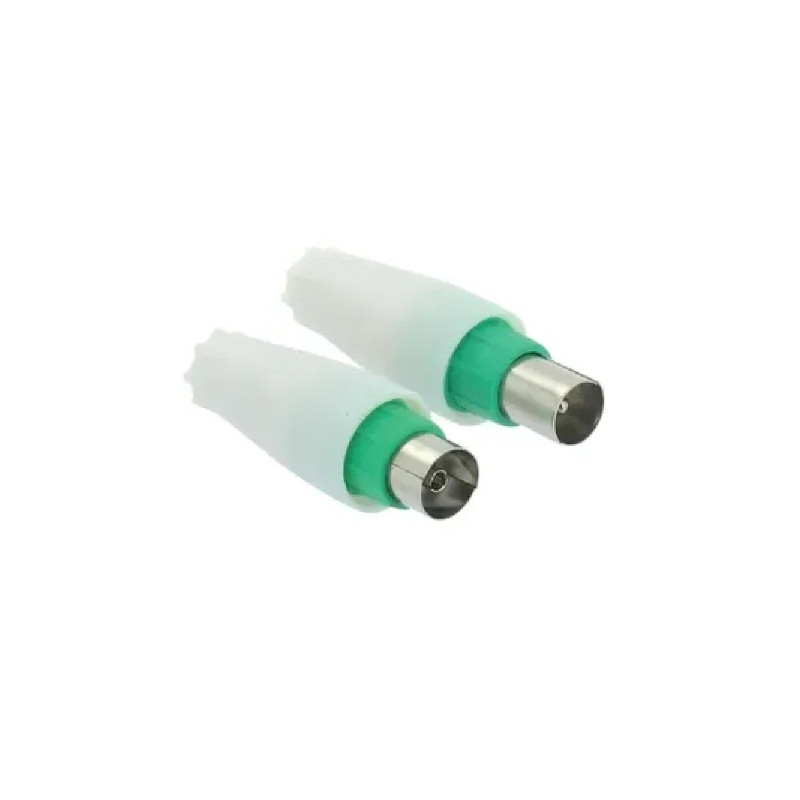 Set of 2 straight TV coaxial plugs 9 mm, 1 male and 1 female