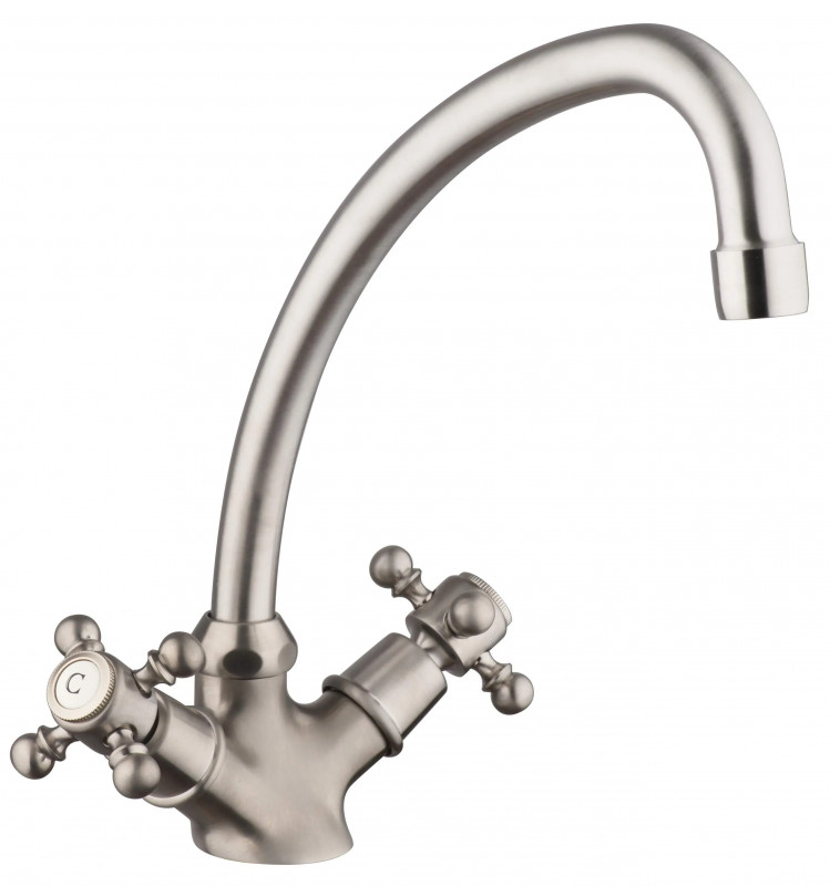 Sink mixer with movable spout, steel grey