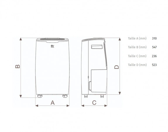 Déshumidificateur mobile THERMODYNAMIQUE 120m3 / 50m2, 14L / J