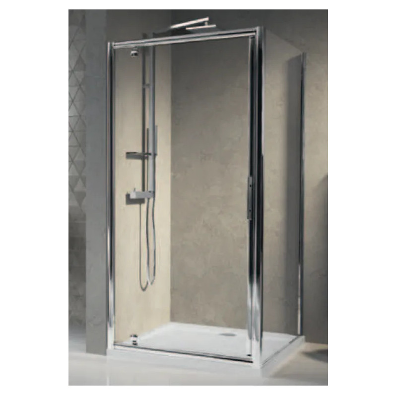 Mampara de ducha, puerta pivotante H.160 cm W.60 a 66, cristal transparente