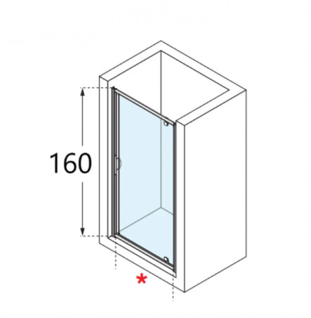 Mampara de ducha, puerta pivotante H.160 cm W.60 a 66, cristal transparente