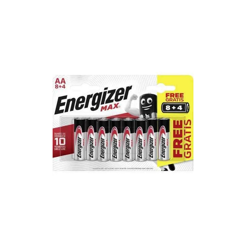 AA-Batterie LR 1.5V Alkaline Max, Packung mit 8+4 Batterien.