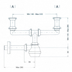 Drain + trap in M for double sink.