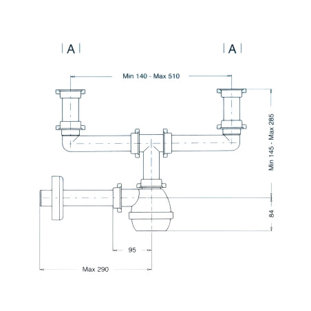 Vidage + siphon en M pour évier deux cuves.