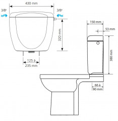 Réservoir WC attenant simple volume, entraxe variable PRIMO 58