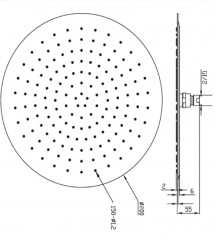 Extra-flat shower head, 20 cm, 15x21 on ball joint