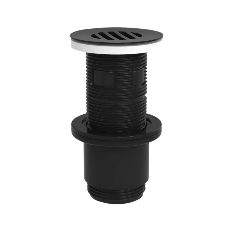 Universal washbasin drain with black grid, with or without overflow, 100 mm cuttable