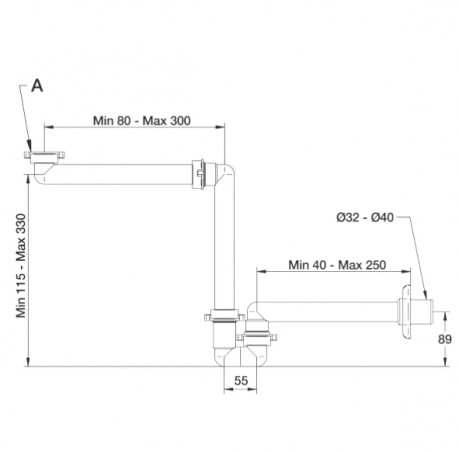 Siphon gain de place pour lavabo avec joint fixe