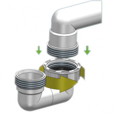 Siphon gain de place pour lavabo avec joint fixe