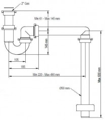 Siphon “TUBE“ pour éviers collectifs avec sortie au sol