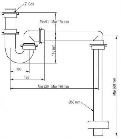 TUBE" siphon for collective sinks with floor outlet