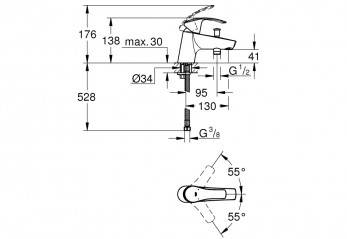 Single hole bath and shower mixer New Eurosmart