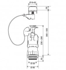 Mécanisme double débit 3,6L universel, commande à cable