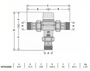 Thermostatic mixing valve 30 degree,65 degree with A.R. valve