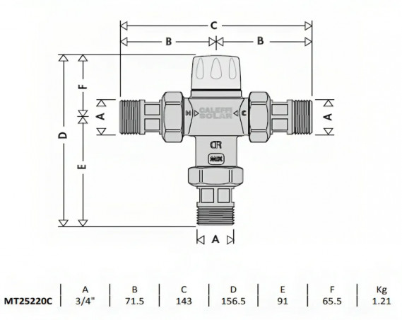 Thermostatic mixing valve 30 degree,65 degree with A.R. valve