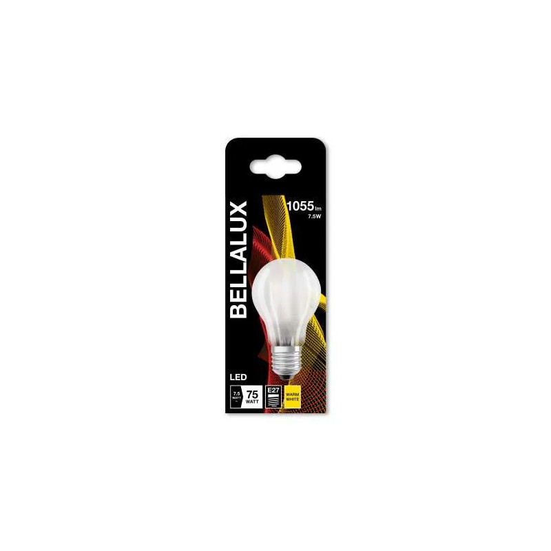 Ampoule LED dépolie standard E27, 7.5W, blanc chaud.