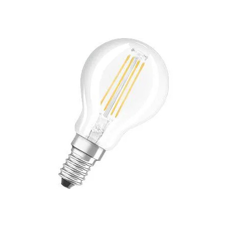 Ampoule LED verre transparent, sphère E14, 4W, blanc chaud.