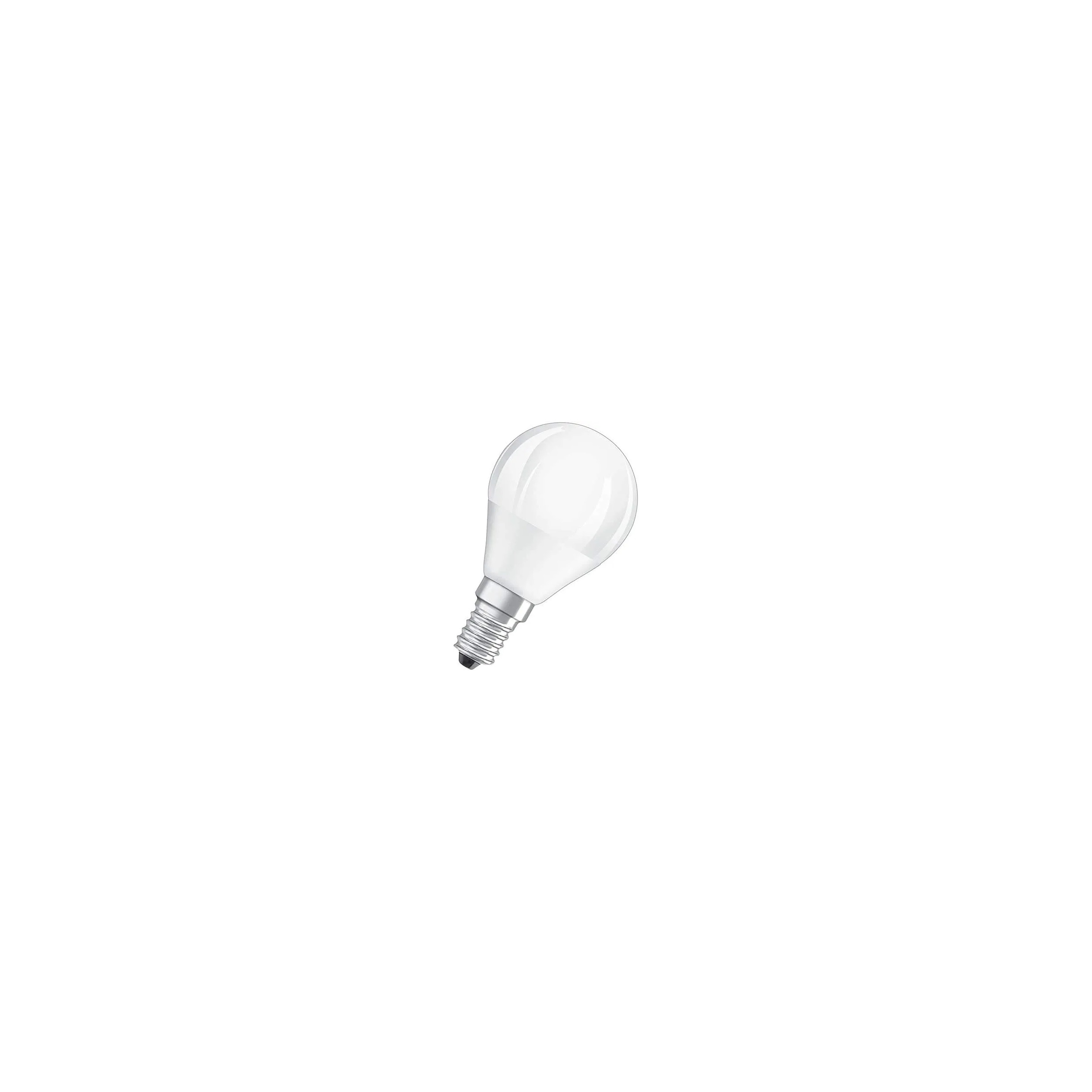 Ampoule LED dépolie sphère E14, 4.9W, blanc chaud.