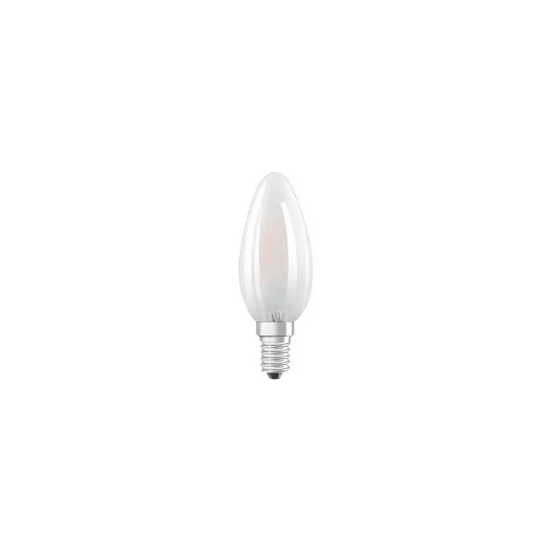 E14 LED frosted flame bulb, 4W, warm white.