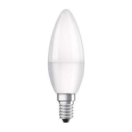 Ampoule LED dépolie flamme E14, 4.9W, blanc chaud.