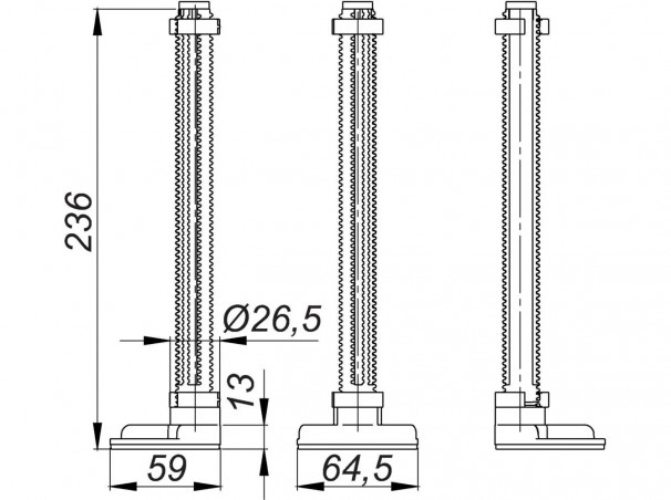 DallDrain-Montagefuß Höhe 236 mm, 3 Stück