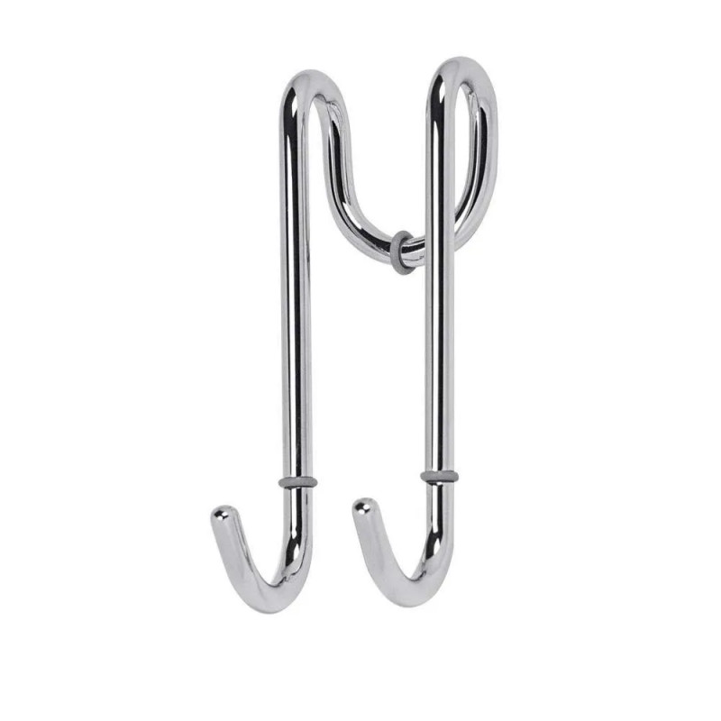 Chrome plated metal shower screen hook.