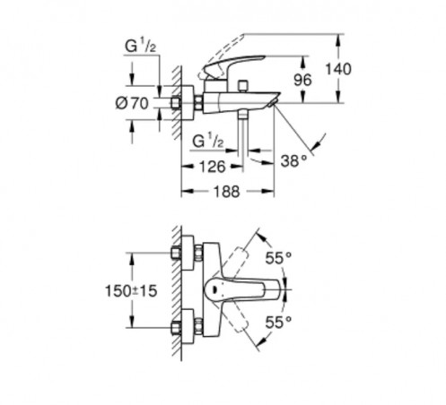 Wall-mounted bath and shower mixer EUROSMART