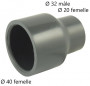 PVC pressure reduction female 40 mm, female 20 mm or male 32 mm